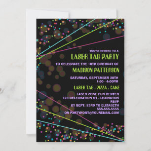 Neon Lights Laser Tag Birthday Party Invitation