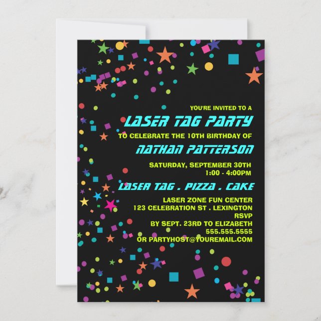Neon Lights Laser Tag Birthday Party Invitation (Front)
