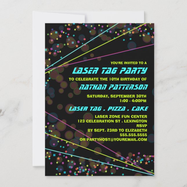 Neon Lights Laser Tag Birthday Party Invitation (Front)