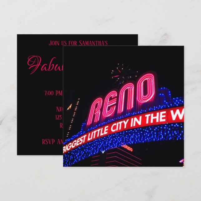 Neon Lights Reno Arch Photo Fabulous & Forty Invitation (Front/Back)