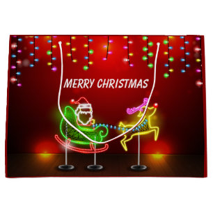 Neon Lights Santa and Rudolph Large Gift Bag