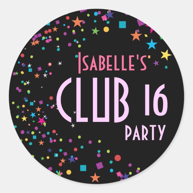 Neon Lights Sweet 16 Club Party Favor Sticker (Devant)
