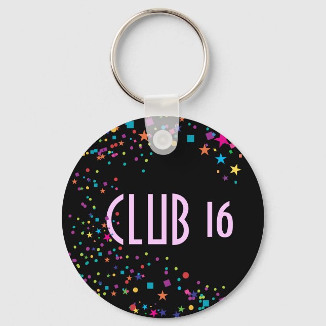 Neon Lights Sweet 16 Club Party Favour Keychain (Front)