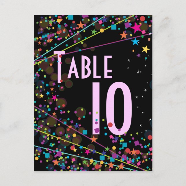Neon Lights Sweet 16 Club Party Table Number Card (Front)