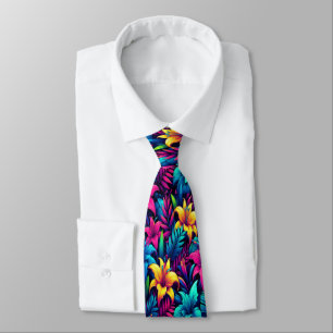 Neon Lilies Illuminate Tropical Dreamscape Tie