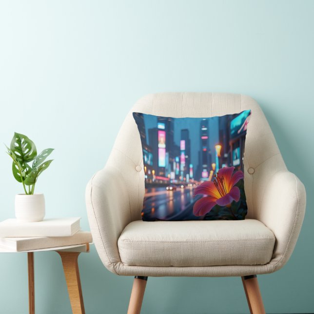 Neon Lily Bloom Throw Pillow (Chair)