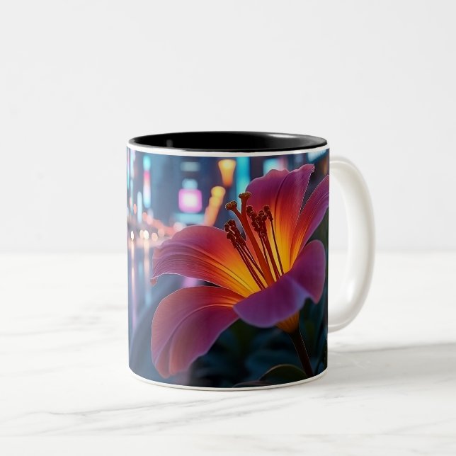 Neon Lily Two-Tone Coffee Mug (Front Right)
