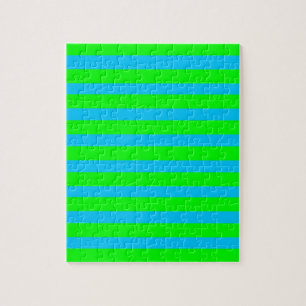 Neon Lime Green and Teal Blue Stripes Jigsaw Puzzle