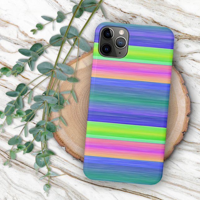 Neon Lime Green Hot Pink Blue Stripes Art Pattern iPhone Case (Creator Uploaded)