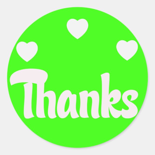 Neon Lime Green Thank You Hearts Greeting Stickers (Front)
