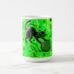 Neon Lime Kitten Art Coffee Mug