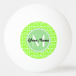 Neon Lime Owls Personalized Monogram Ping Pong Ball