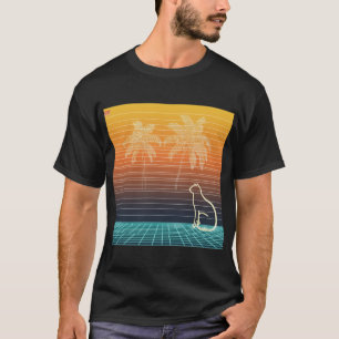 Neon Line Art Cat & Palms T-Shirt