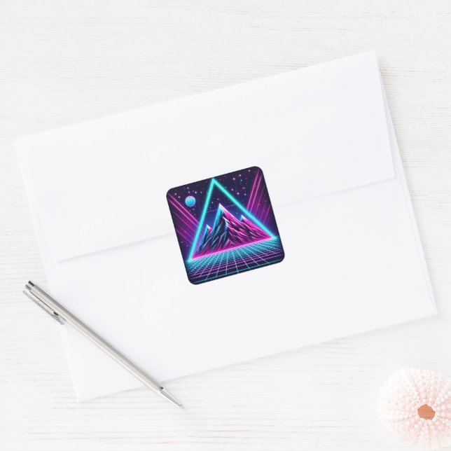 Neon Line Mountain – Futuristic Extended Glow Square Sticker (Envelope)