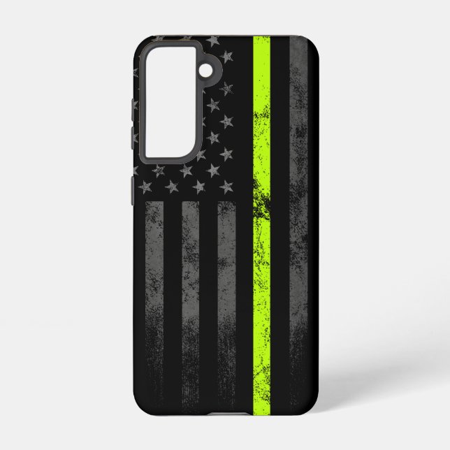Neon Line Road Workers American Flag Samsung Galaxy S21 Case (Back)