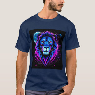 Neon Lion Illustration with Geometric Shapes T-Shirt