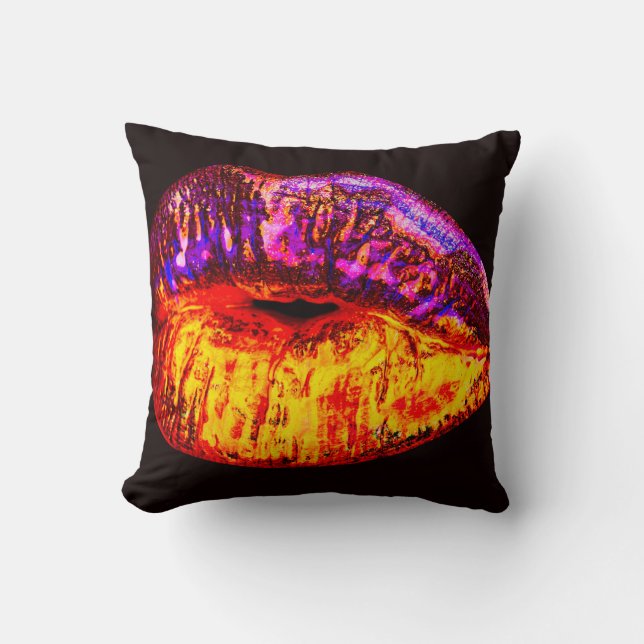 Neon lips throw pillow (Front)