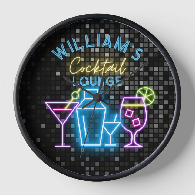 Neon Look Retro Cocktail Lounge Bar  Clock (Front)