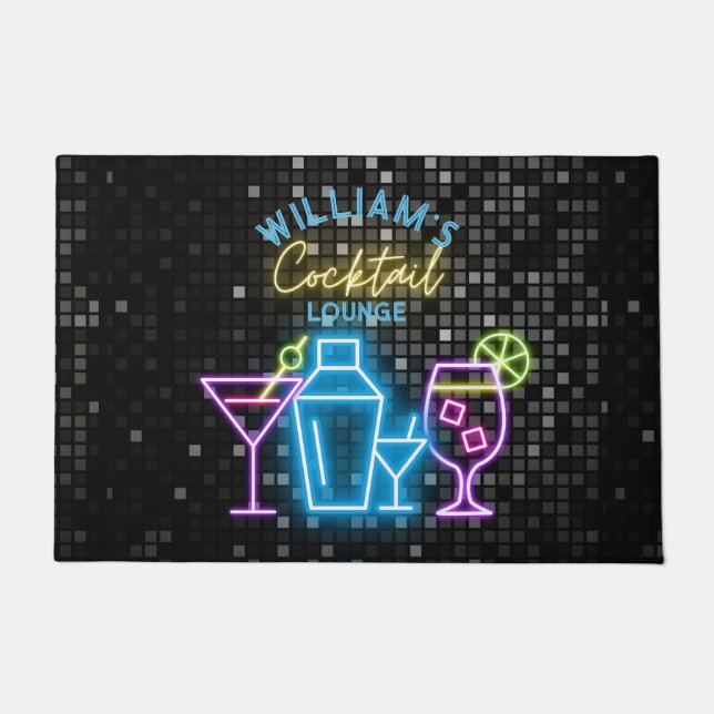 Neon Look Retro Cocktail Lounge Bar  Doormat (Front)