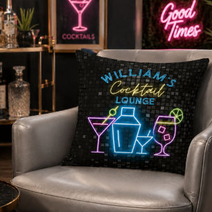 Neon Look Retro Cocktail Lounge Bar Throw Pillow