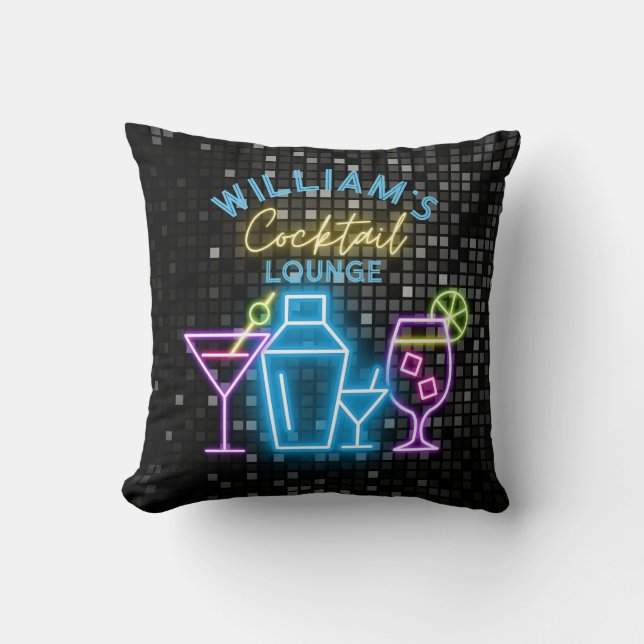 Neon Look Retro Cocktail Lounge Bar  Throw Pillow (Front)