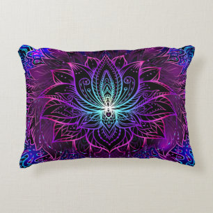 Neon Lotus Flower Boho Print Accent Pillow