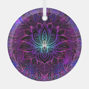 Neon Lotus Flower Boho Print Glass Ornament