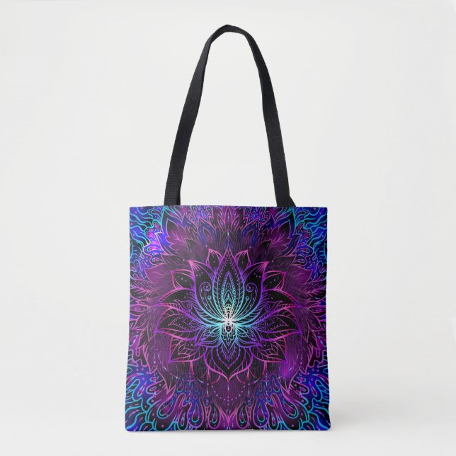 Neon Lotus Flower Boho Print Tote Bag (Front)