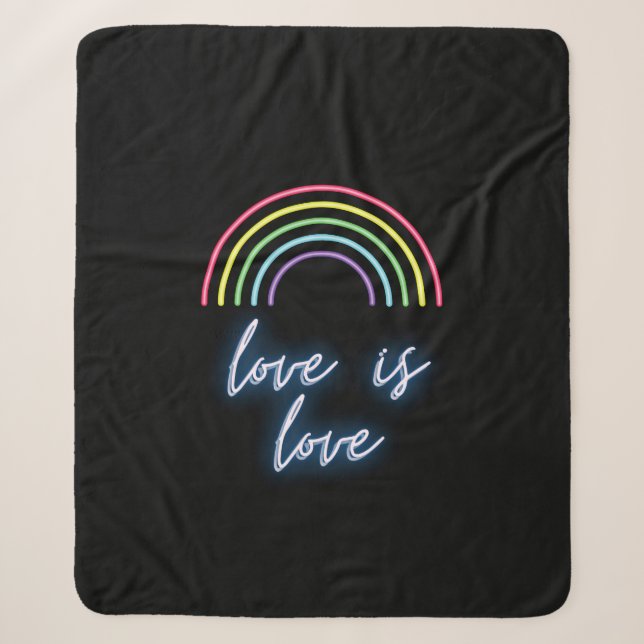 Neon Love Is Love Rainbow  Sherpa Blanket (Front)