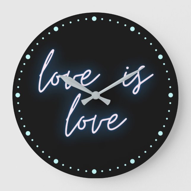 Neon Love Is Love Word Art Large Clock (Front)