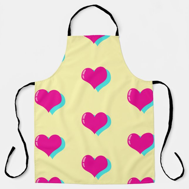 Neon Love Retro Vaporwave Hearts Fun Apron (Front)