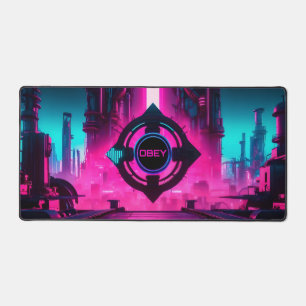Neon Magenta Cyan Cyberpunk City Gamer Desk Mat