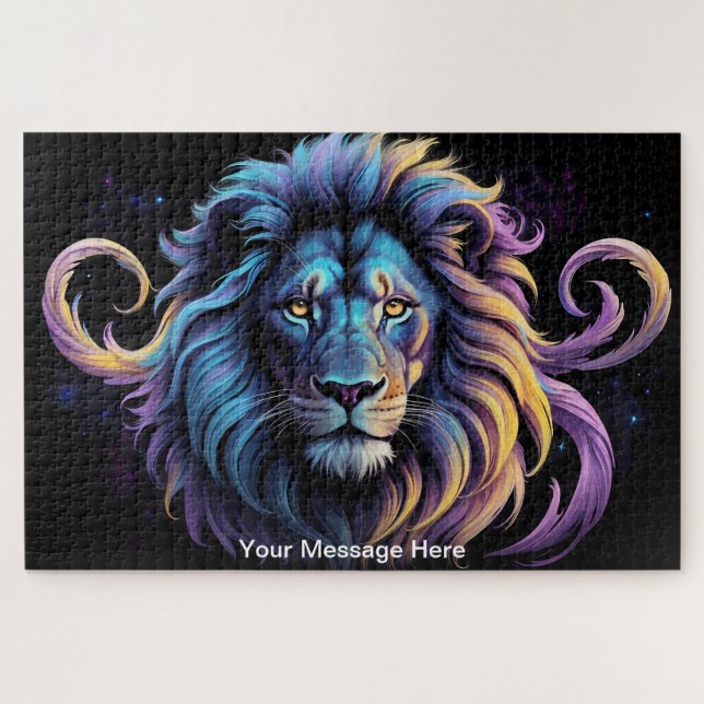 Neon Majesty Vibrant Leo Lion Colorful Wildlife  Jigsaw Puzzle (Horizontal)