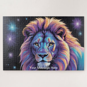 Neon Majesty Vibrant Lion Colourful Wildlife Art Jigsaw Puzzle