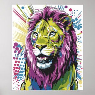 Neon Majesty – Vibrant Pop Art Lion Poster
