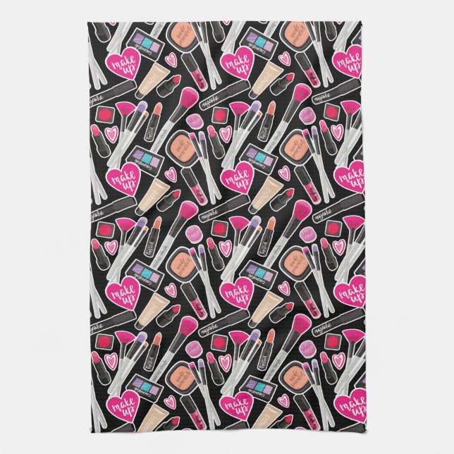 Neon Makeup Pattern Kitchen Towel (Vertical)
