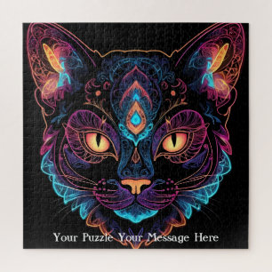 Neon Mandala Cat Jigsaw Puzzle