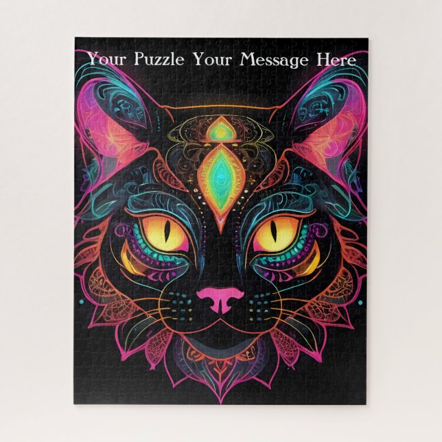 Neon Mandala Cat Jigsaw Puzzle (Vertical)