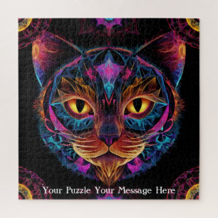 Neon Mandala Cat Jigsaw Puzzle