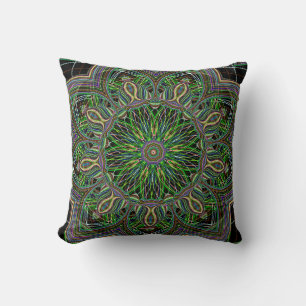 Neon Mandala Geometric Pattern Throw Pillow