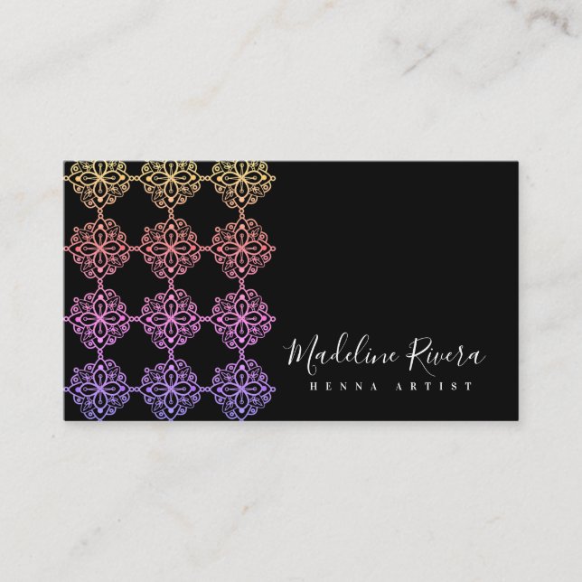 Neon Mandala Henna Artist Yoga Macrame  Business Card (Front)