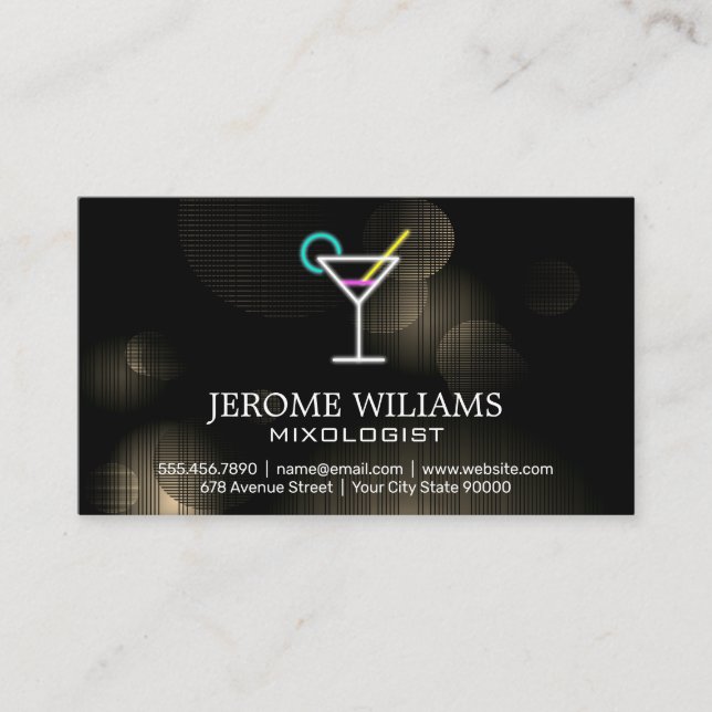 Neon Martini Sign | Lights Backdrop Business Card (Front)