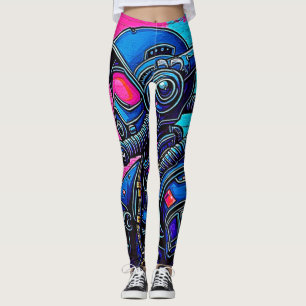 Neon Masked Wall Graffiti Figure Art Leggings