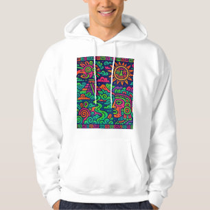 Neon Mayan Landscape – Psychedelic Tribal Hoodie