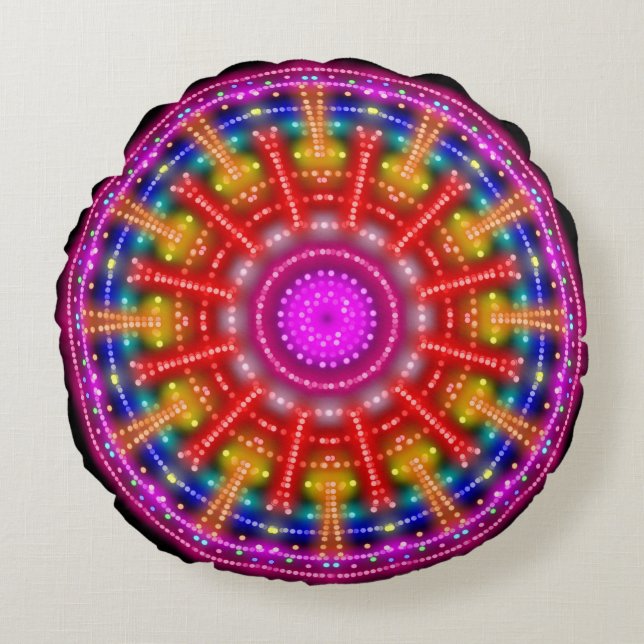 Neon Medallion Round Pillow (Front)