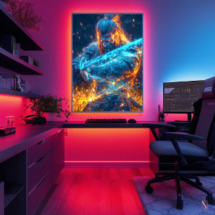 Neon Medieval Warrior – Cyber-Fantasy Knight Poster