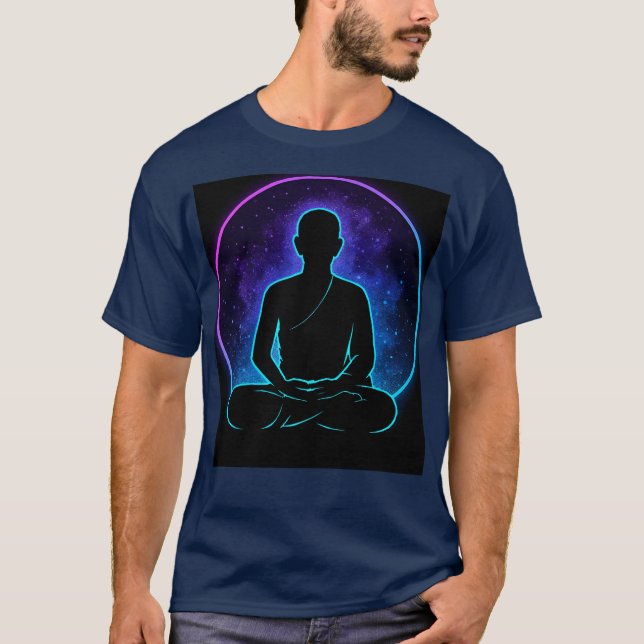 Neon Meditating Monk Spiritual T-Shirt | Cosmic Ze (Front)