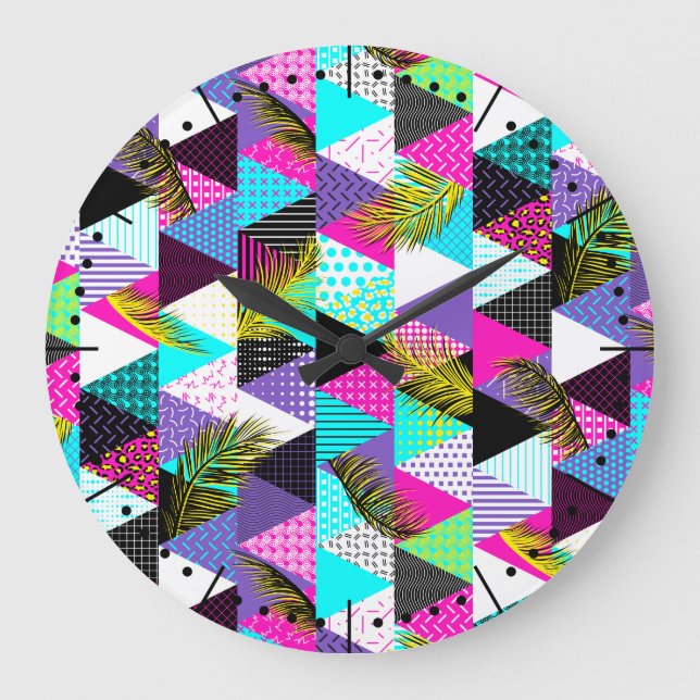 Neon Memphis Style Triangles Large Clock (Front)