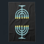 Neon Menorah Kitchen Towel<br><div class="desc">Blue menorah in neon sign style.</div>