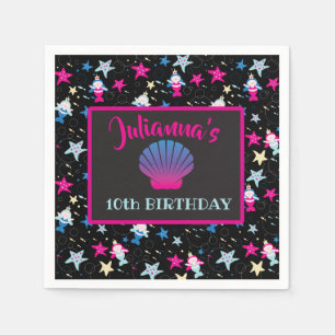 NEON Mermaid Sea Life Fish Starfish Birthday Party Napkin